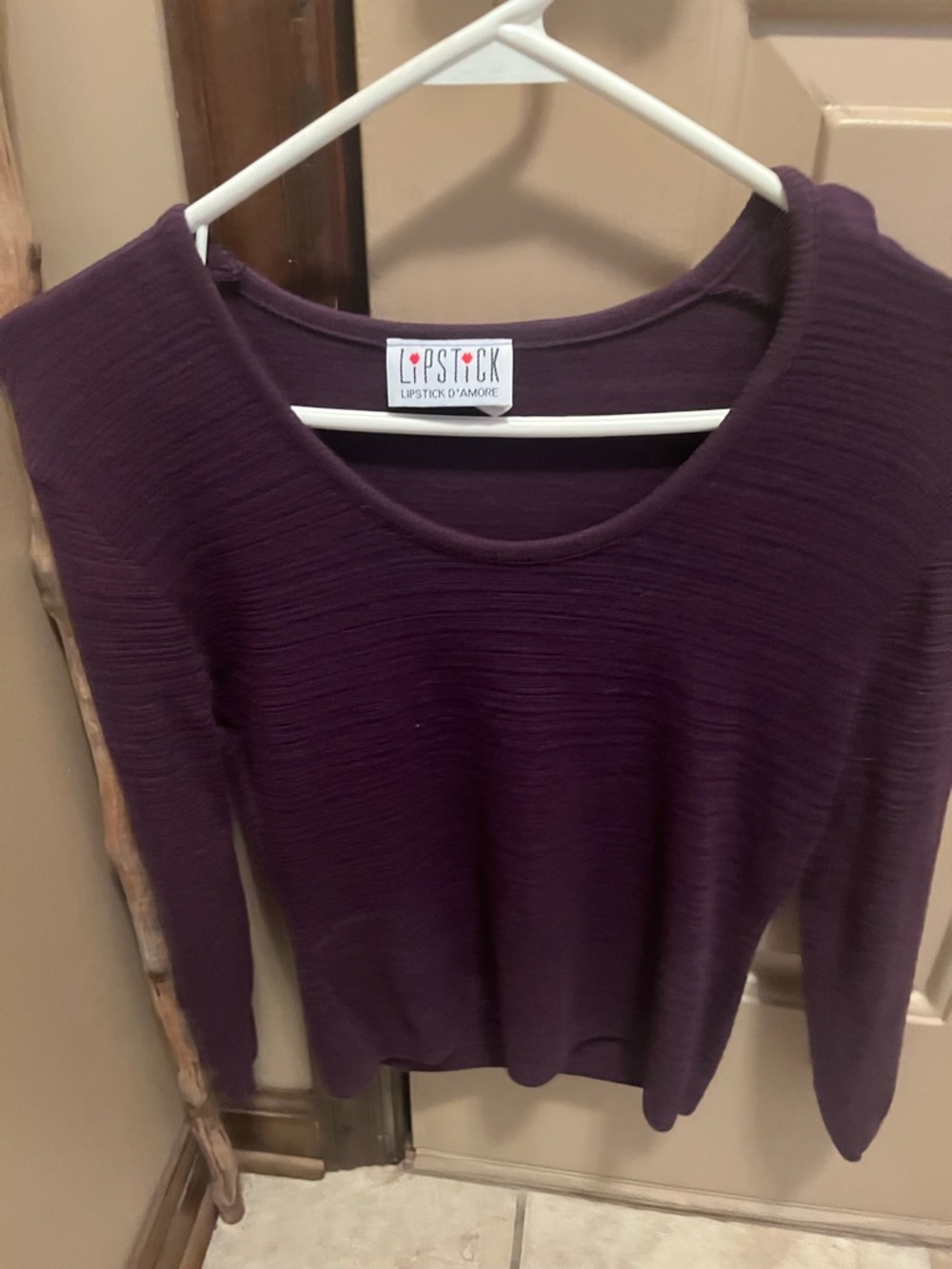 Lipstick Boutique Deep Plum Ribbed Long-Sleeve Top